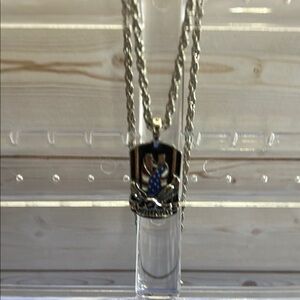 Gold and Silver Rope Chain Necklace with Dark Stone Pendant